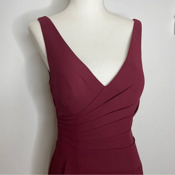Azazie Floor Length Chiffon Kori Bridesmaid Dress in Cabernet Size 2 - Picture 6 of 10